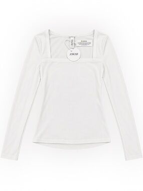 NWT ANWND White Square Neck Long Sleeve Fitted Top Size M